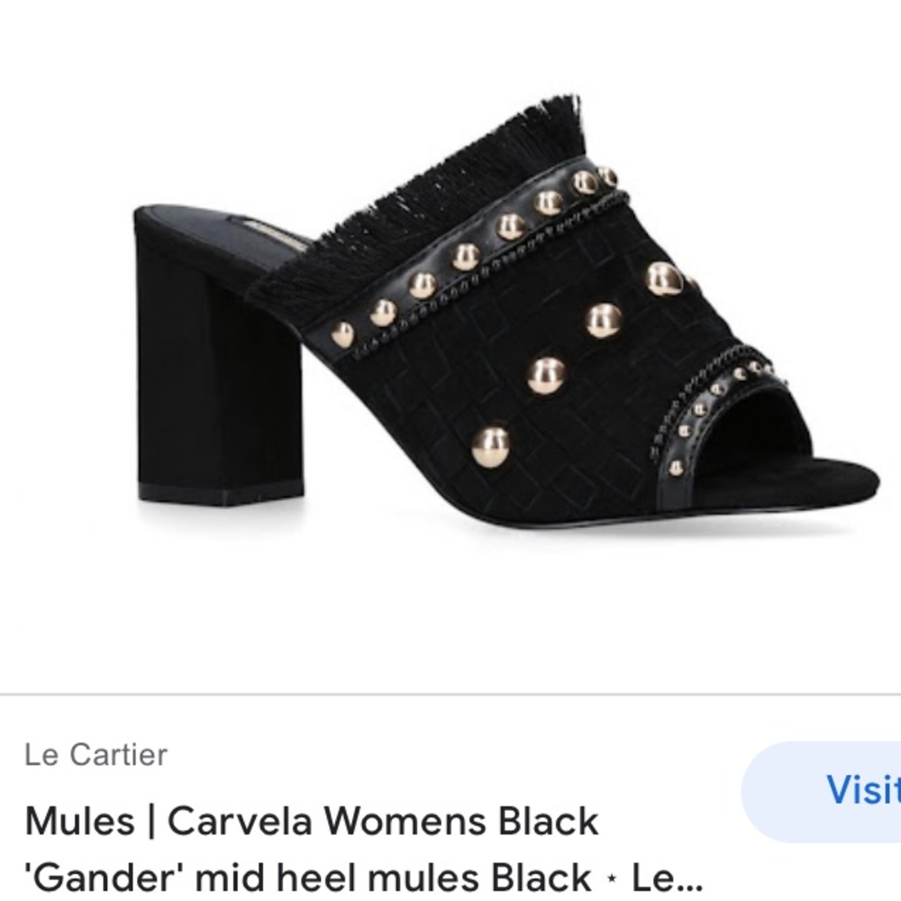 Carvela Kurt Geiger ‘Gander’ Mid Heel  Gold Studded Black Suede Mule Heels 37 - Picture 3 of 16